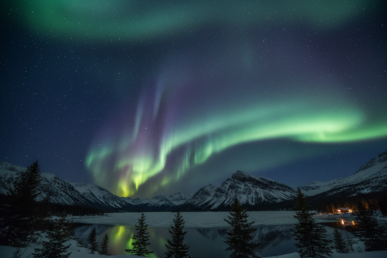 Zorza polarna na nocnym niebie